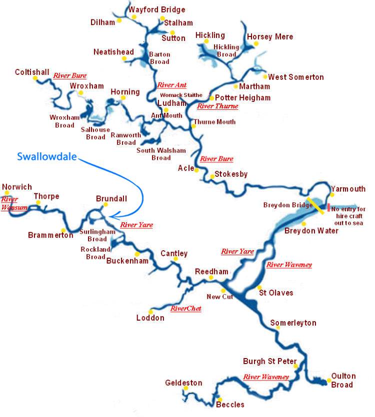 Norfolk Broads Map of Rivers