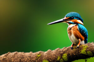 A Kingfisher perched on a tree branch at Strumpshaw Fen nature reserve