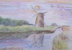 Norfolk Broads View hand drawn image